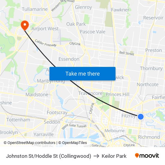 Johnston St/Hoddle St (Collingwood) to Keilor Park map