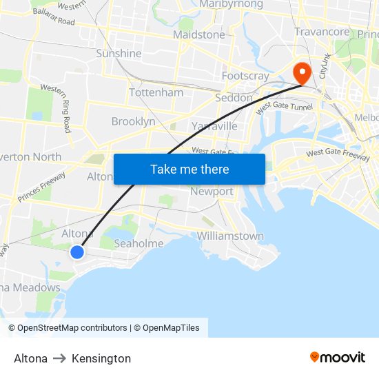 Altona to Kensington map