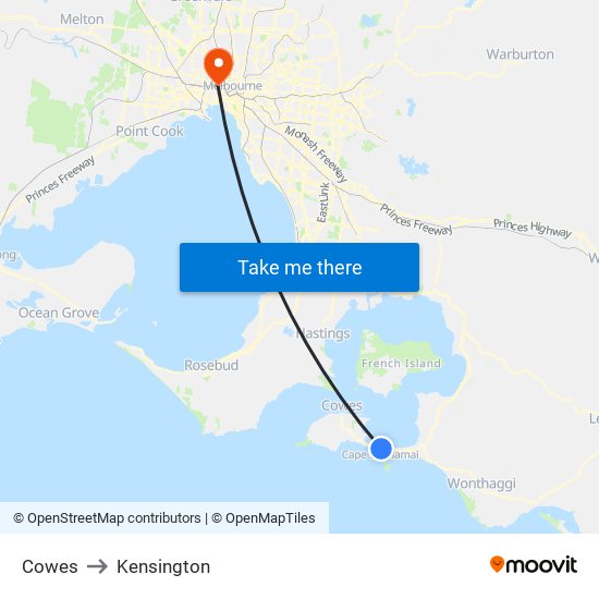 Cowes to Kensington map