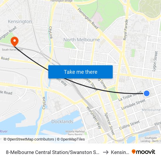 8-Melbourne Central Station/Swanston St (Melbourne City) to Kensington map