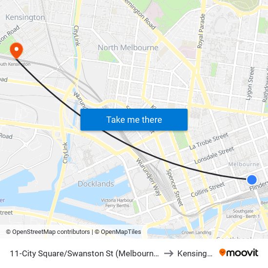11-City Square/Swanston St (Melbourne City) to Kensington map