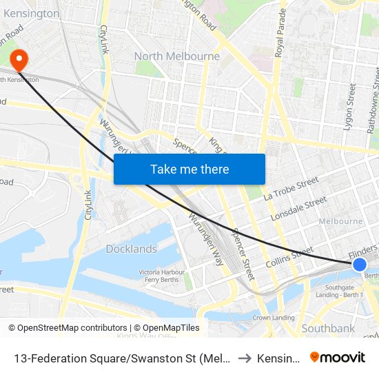 13-Federation Square/Swanston St (Melbourne City) to Kensington map