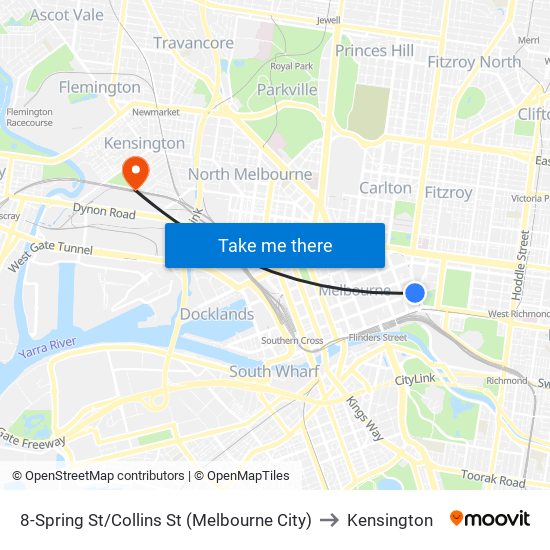 8-Spring St/Collins St (Melbourne City) to Kensington map