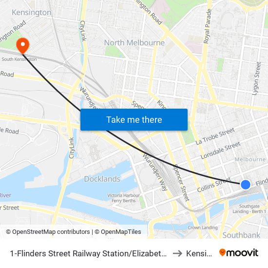 1-Flinders Street Railway Station/Elizabeth St (Melbourne City) to Kensington map