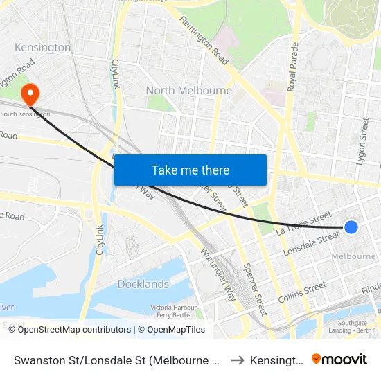 Swanston St/Lonsdale St to Kensington map