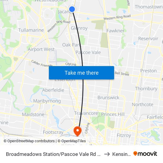 Broadmeadows Station/Pascoe Vale Rd (Broadmeadows) to Kensington map