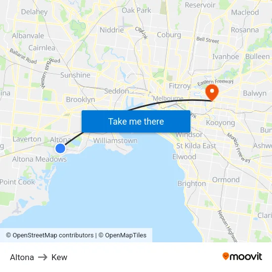 Altona to Kew map