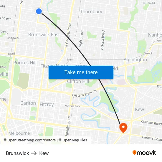 Brunswick to Kew map