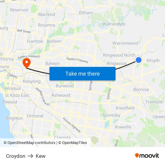 Croydon to Kew map