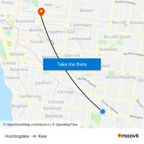 Huntingdale to Kew map