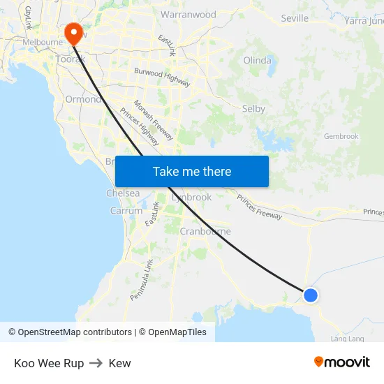 Koo Wee Rup to Kew map