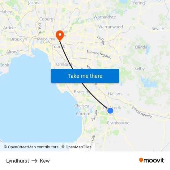 Lyndhurst to Kew map