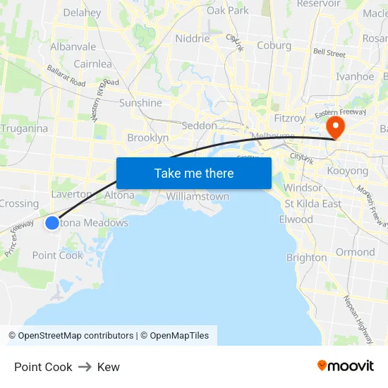 Point Cook to Kew map