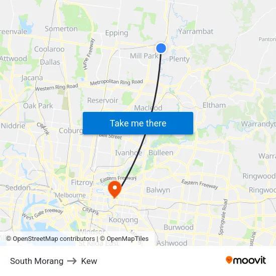 South Morang to Kew map