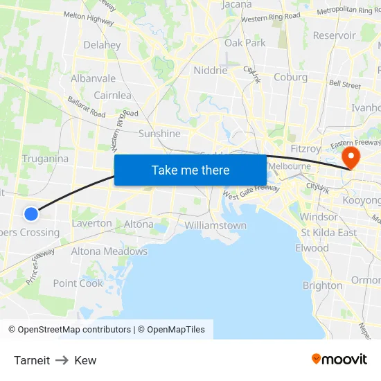 Tarneit to Kew map