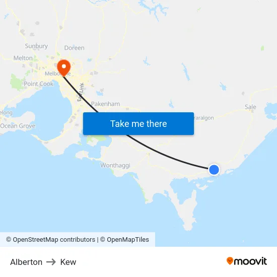 Alberton to Kew map