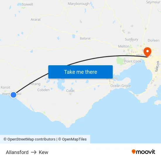 Allansford to Kew map