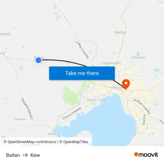 Ballan to Kew map