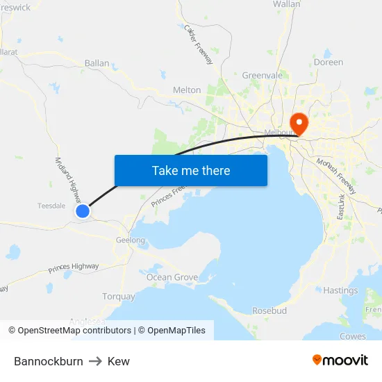 Bannockburn to Kew map