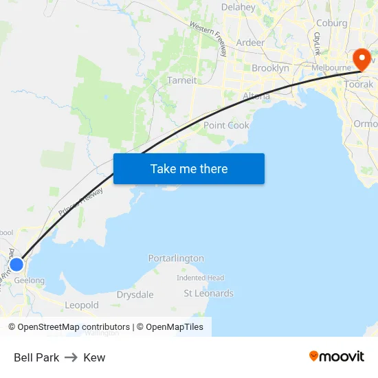 Bell Park to Kew map