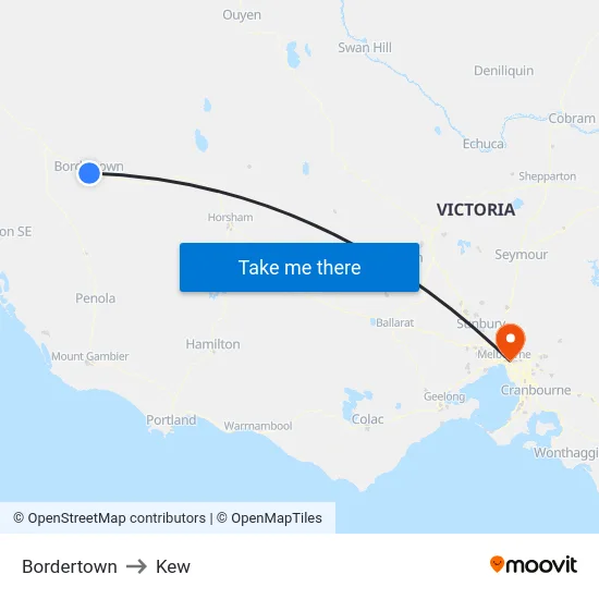 Bordertown to Kew map