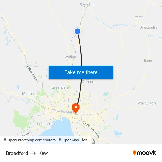 Broadford to Kew map
