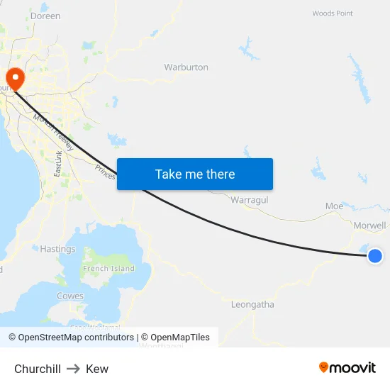 Churchill to Kew map