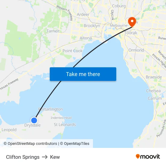 Clifton Springs to Kew map