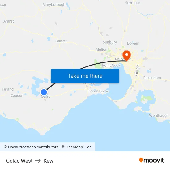 Colac West to Kew map