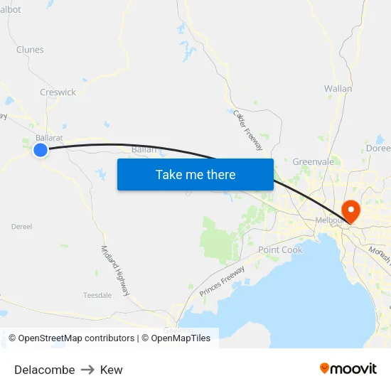 Delacombe to Kew map