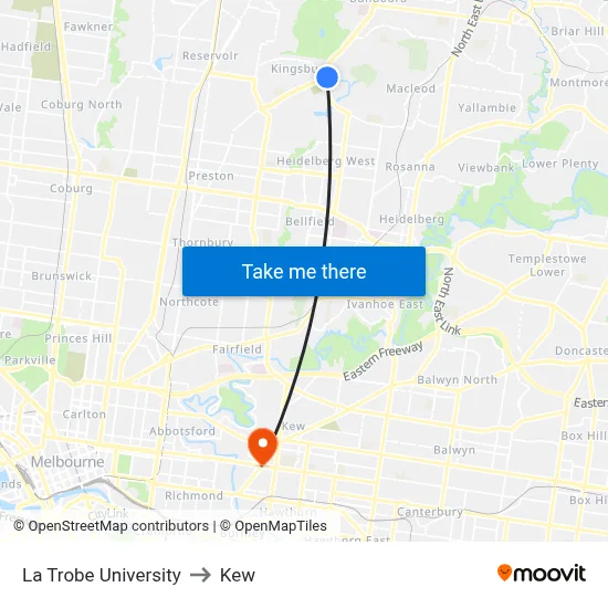 La Trobe University to Kew map