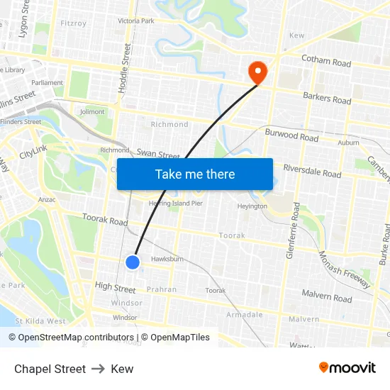 Chapel Street to Kew map