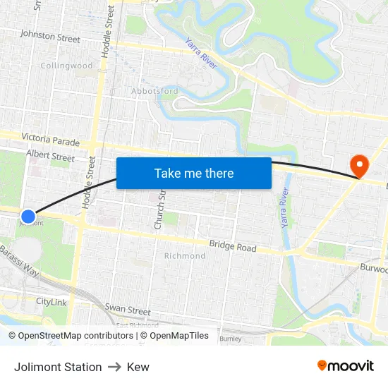 Jolimont Station to Kew map