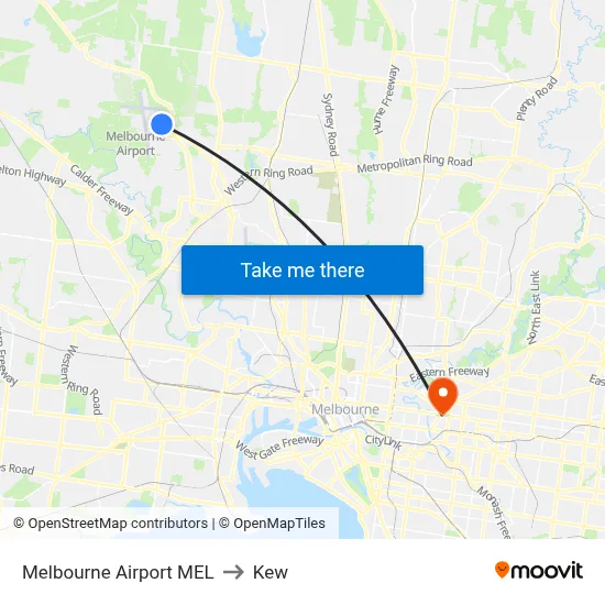 Melbourne Airport MEL to Kew map