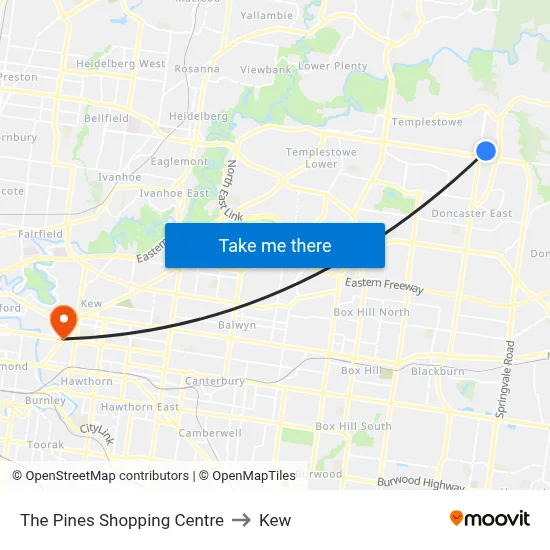The Pines Shopping Centre to Kew map