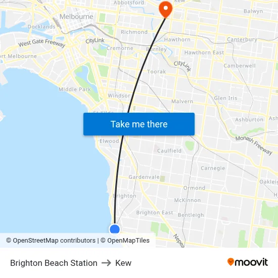 Brighton Beach Station to Kew map