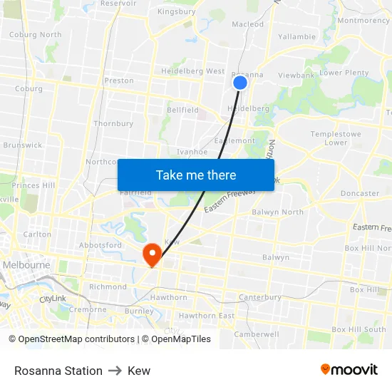 Rosanna Station to Kew map