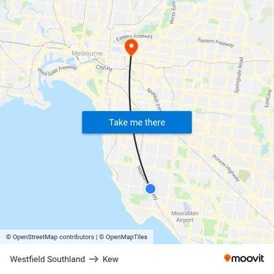 Westfield Southland to Kew map