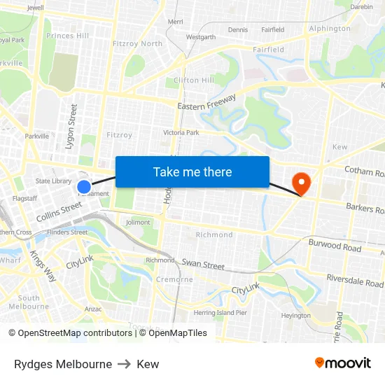 Rydges Melbourne to Kew map