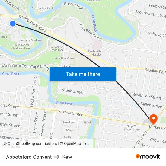 Abbotsford Convent to Kew map