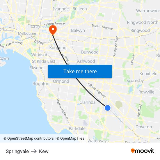 Springvale to Kew map