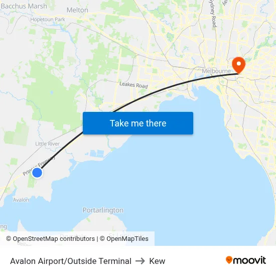 Avalon Airport/Outside Terminal to Kew map