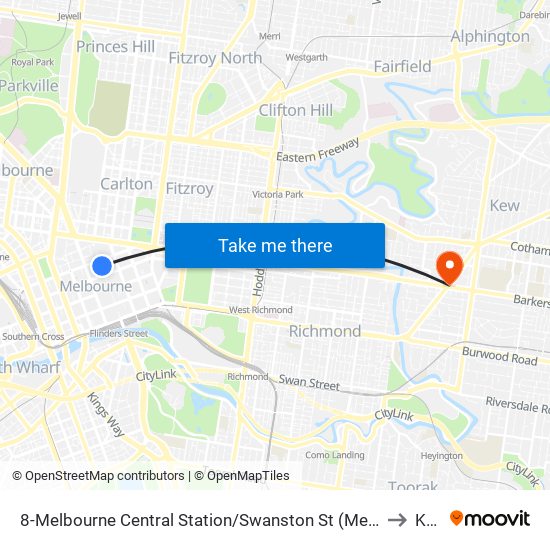 8-Melbourne Central Station/Swanston St (Melbourne City) to Kew map