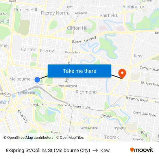 8-Spring St/Collins St (Melbourne City) to Kew map