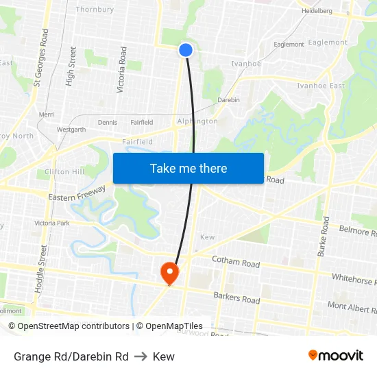Grange Rd/Darebin Rd to Kew map