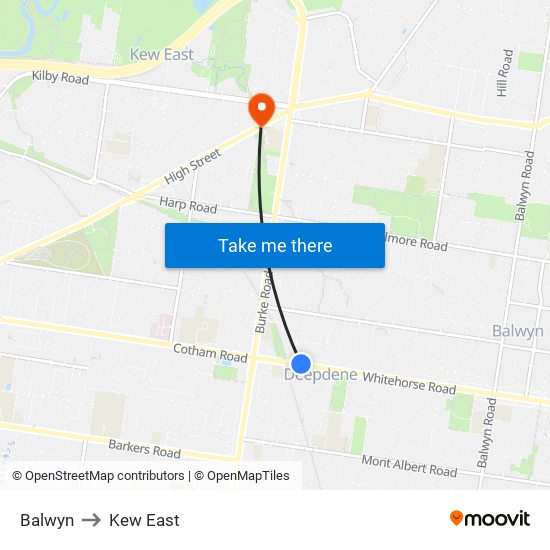 Balwyn to Kew East map