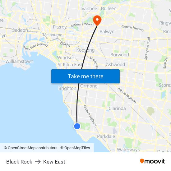 Black Rock to Kew East map