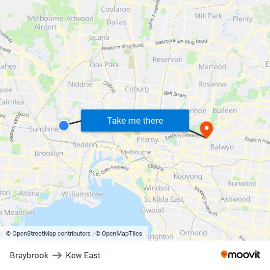 Braybrook to Kew East map