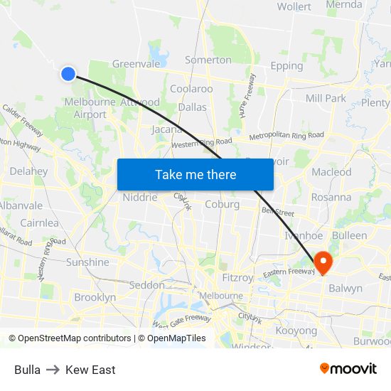 Bulla to Kew East map