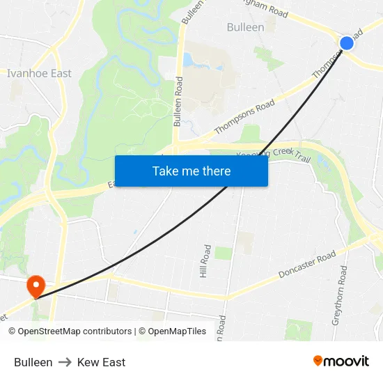 Bulleen to Kew East map